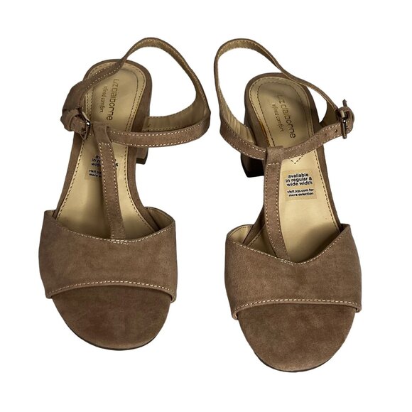 Liz Claiborne Lambert Sandals Womens Size 6.5 Tan Block Heel Suede - Picture 4 of 10